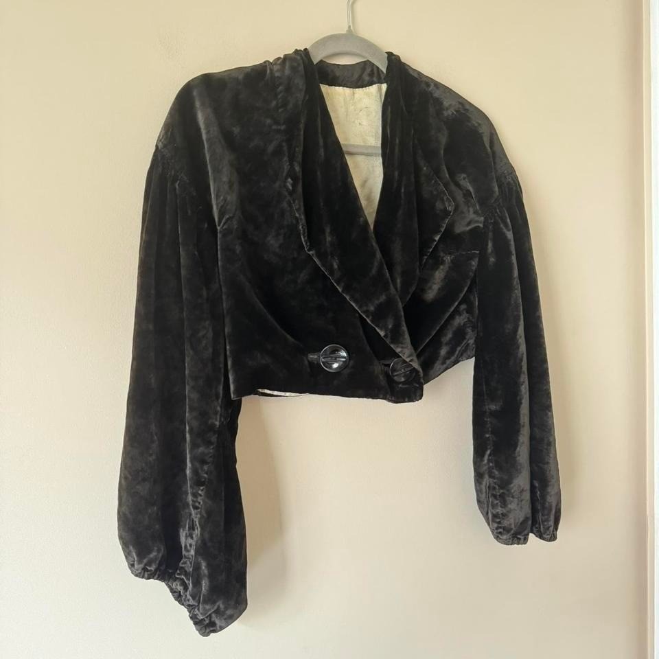 Antique Chocolate Brown Cropped Blouse Balloon Sleeve Edwardian Silk Velvet
